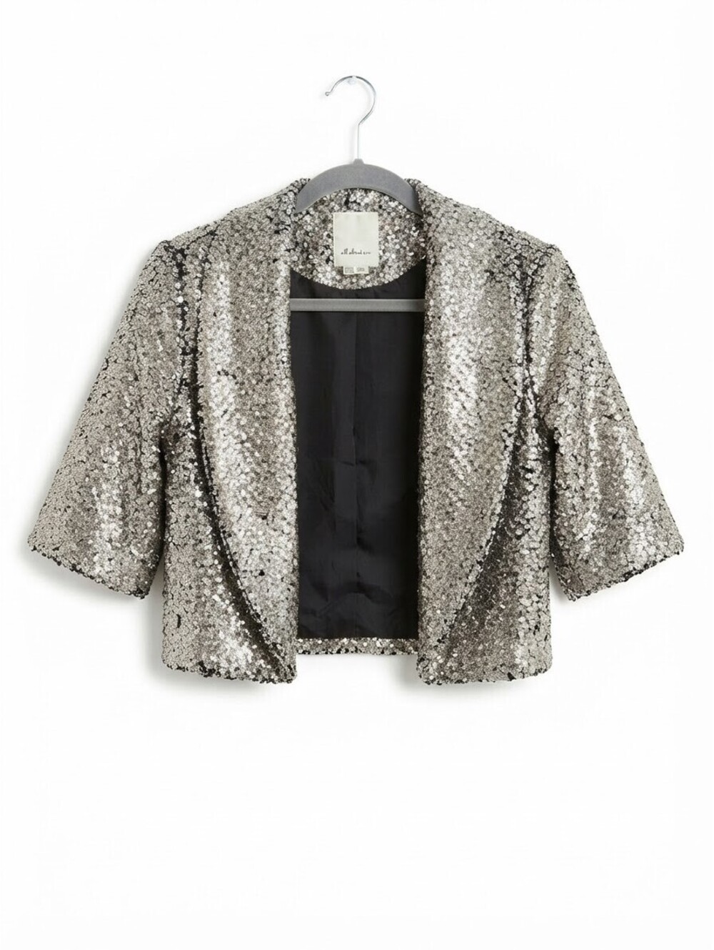 Elevenses Anthropologie Metallic Textured Cropped Open Blazer Jacket Gold Sz 12